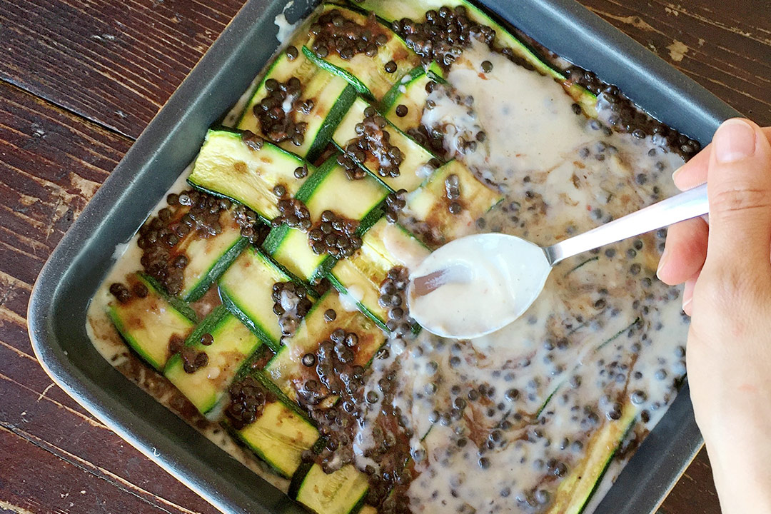 lasagna di zucchine e lenticchie beluga