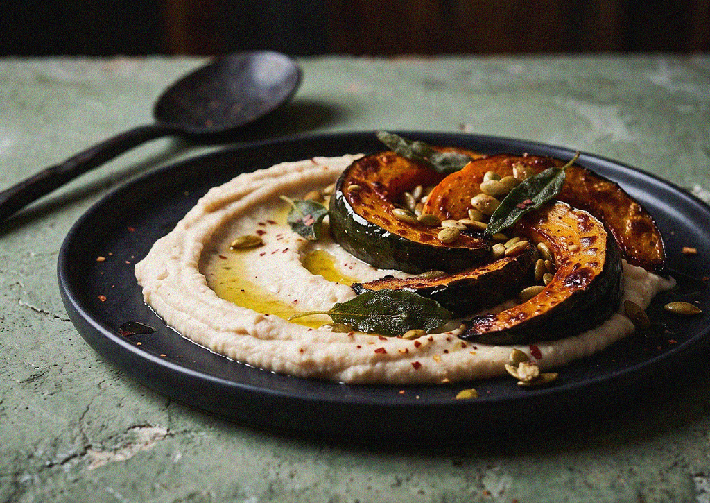 zucca arrosto con crema di cannellini